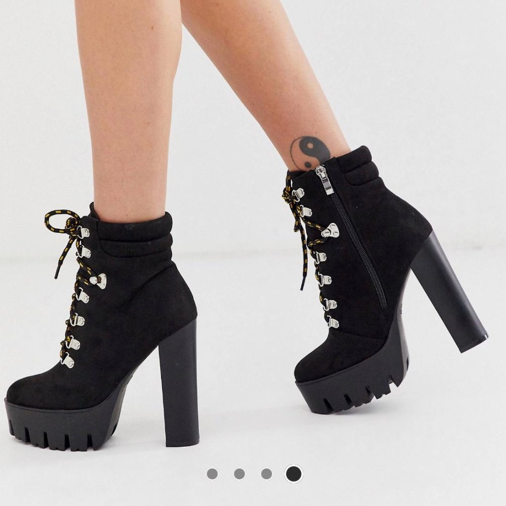 Lace up block heel hiker boots